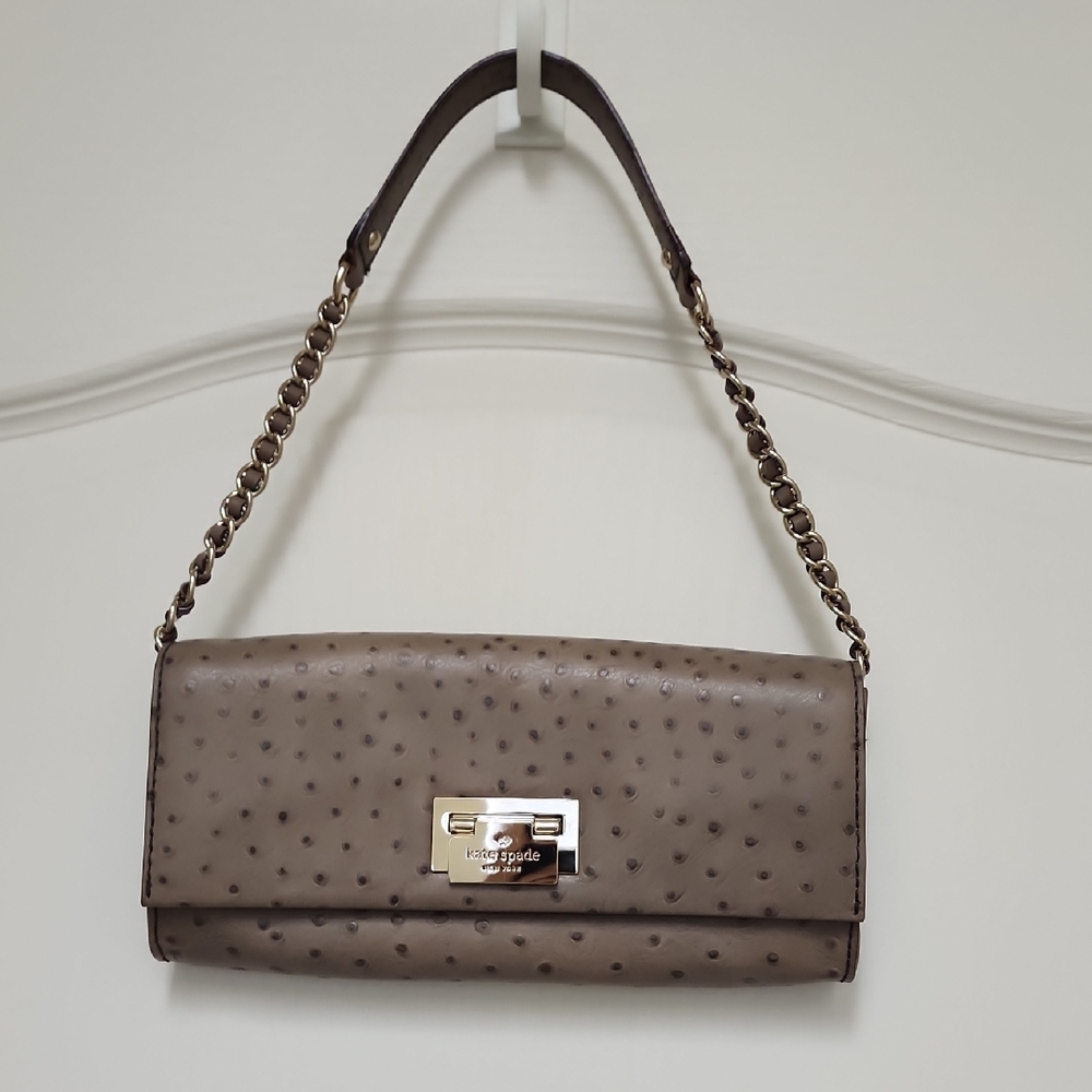 Kate Spade Taupe Ostrich Leather Shoulder/Clutch Bag